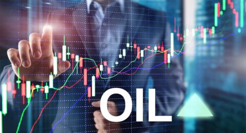 Oil trend up. Crude oil price stock exchange trading up. Price oil up. Arrow rises. Abstract business background.